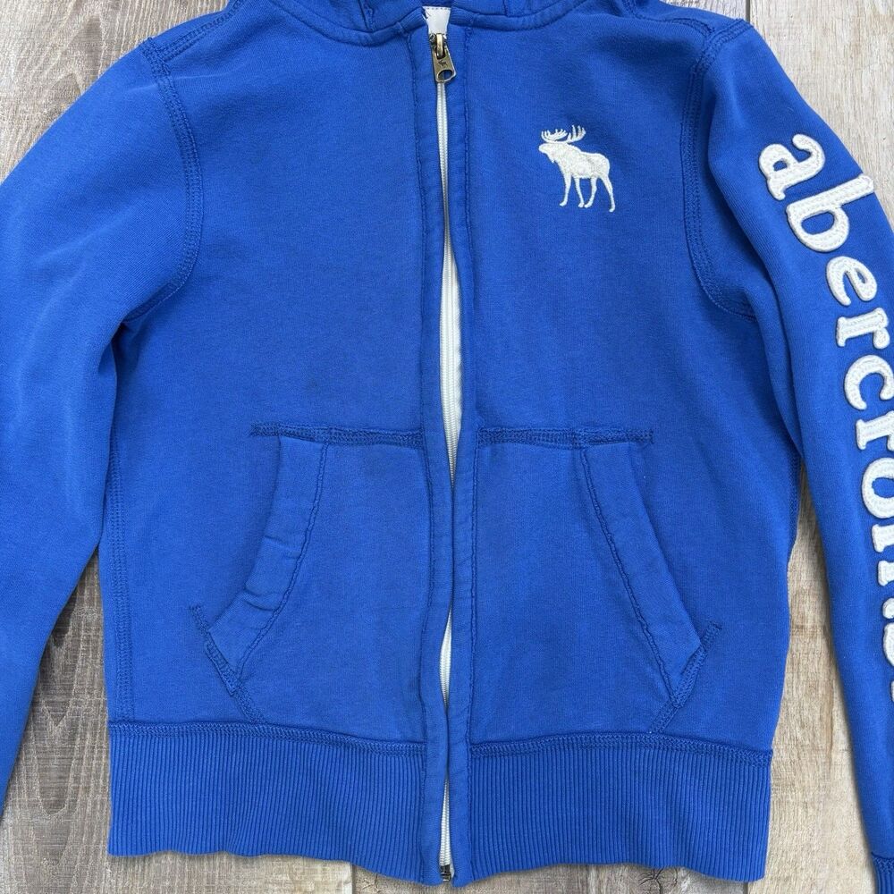 Abercrombie & Fitch Kids Blue Hoodie Muscle Size M Zip Up Cobalt - Picture 4 of 14